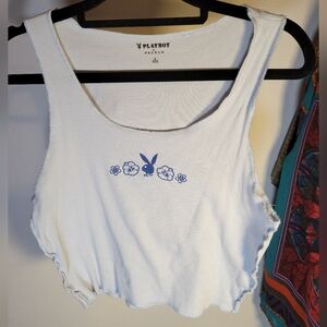 PLAYBOY/Pacsun Baby Blue Cropped Tank Top with Blue Logo